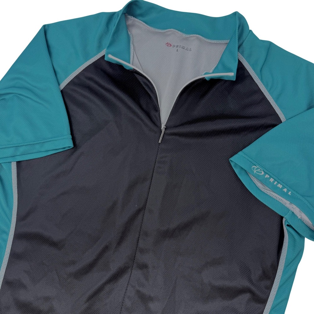 Primal Womens Large Cycling Jersey Teal Charcoal Grey Half Zip Short Sleeve